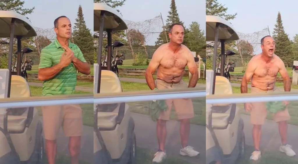 Golfer Rips Off Shirt, Flexes Muscles, and Challenges Another Player to a Fight in Viral Video