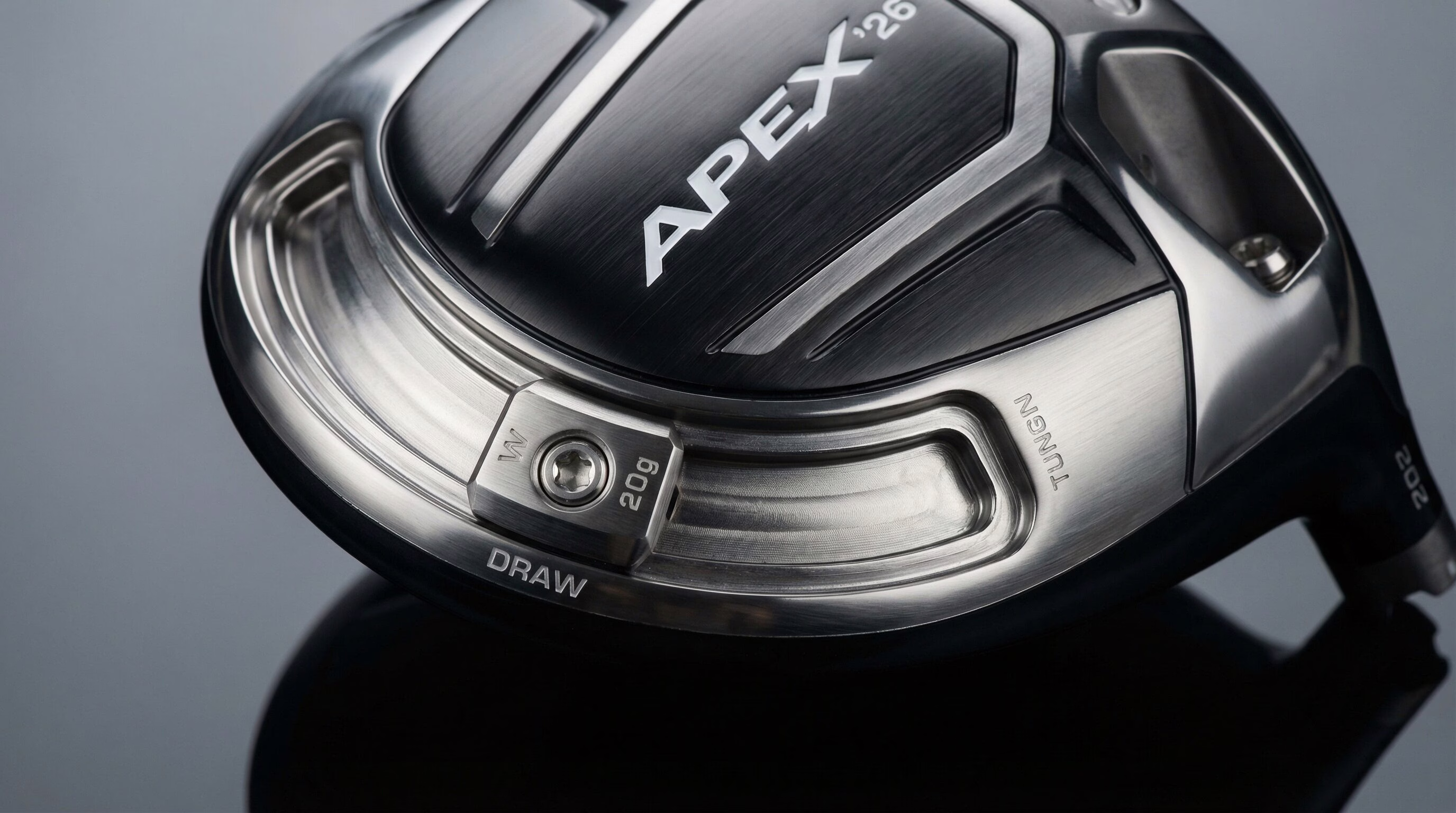 Adjustable heel weight on a modern draw-biased golf driver.
