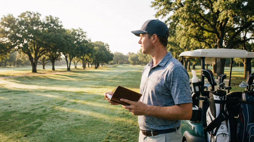 How to Break 90 in Golf - golfer checking yardage book
