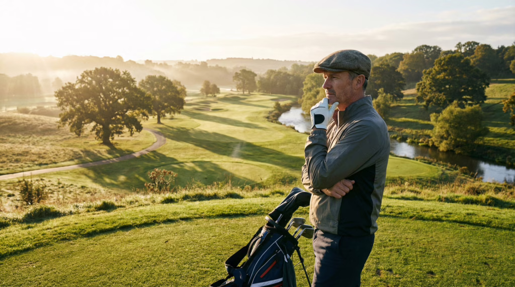 golfer thinking on tee box