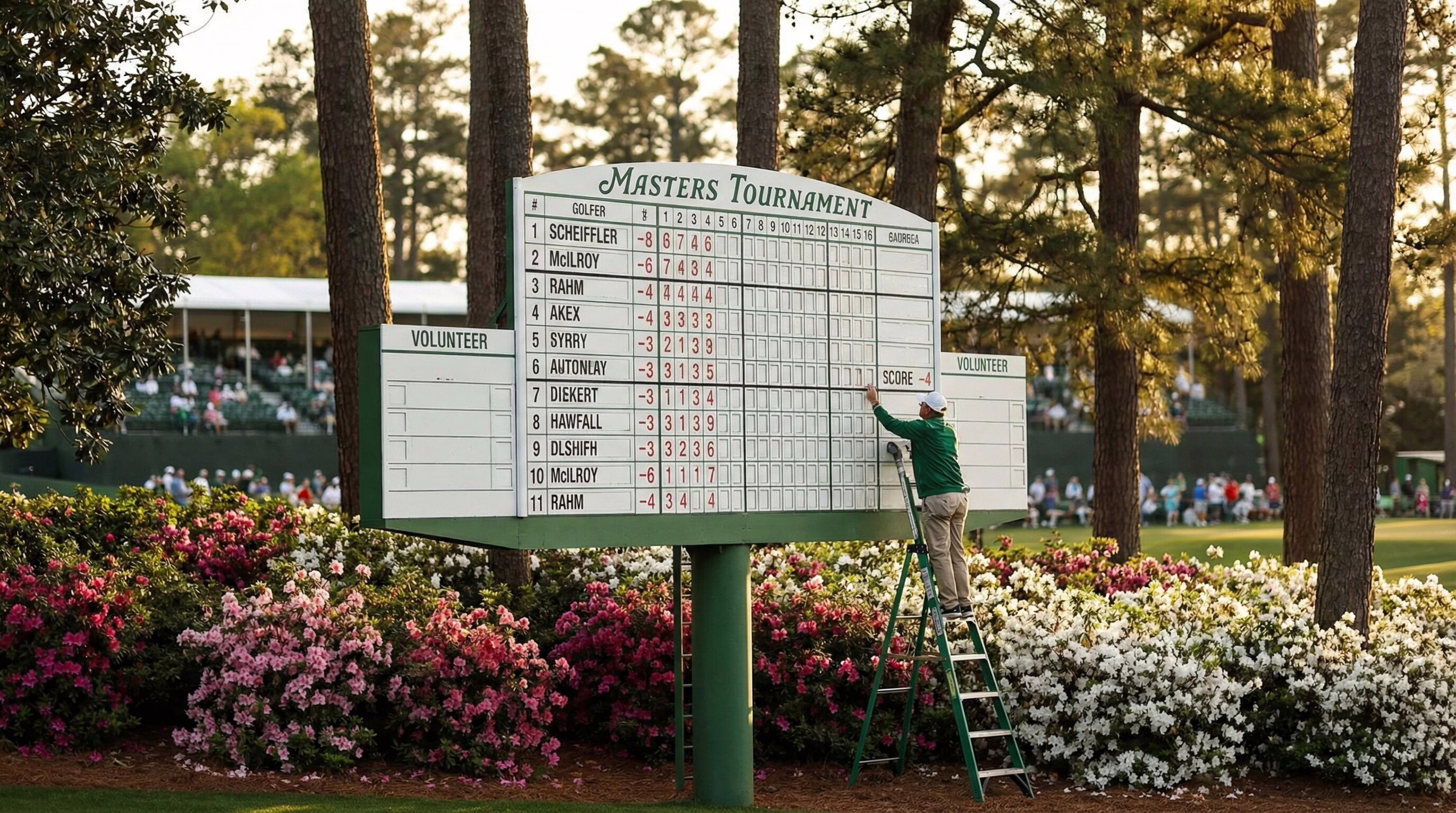 masters 2026 predictions leaderboard scoreboard Augusta National