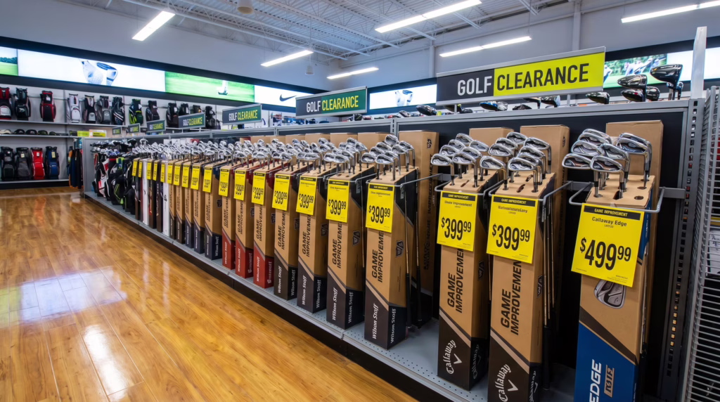budget game improvement golf iron sets on display at a golf retail store best irons for high handicappers