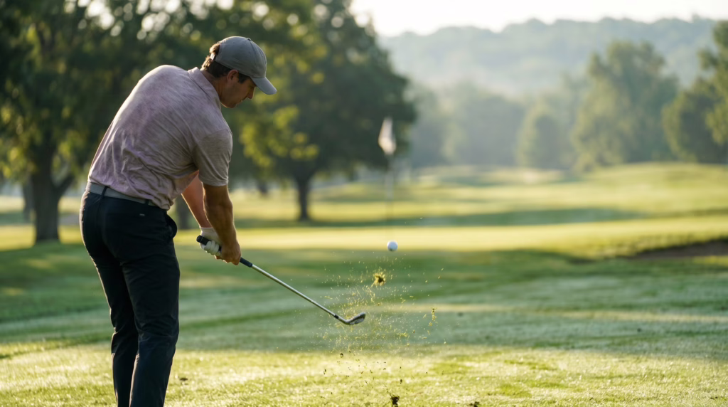 high handicapper golfer hitting iron from fairway on championship golf course best irons for high handicappers