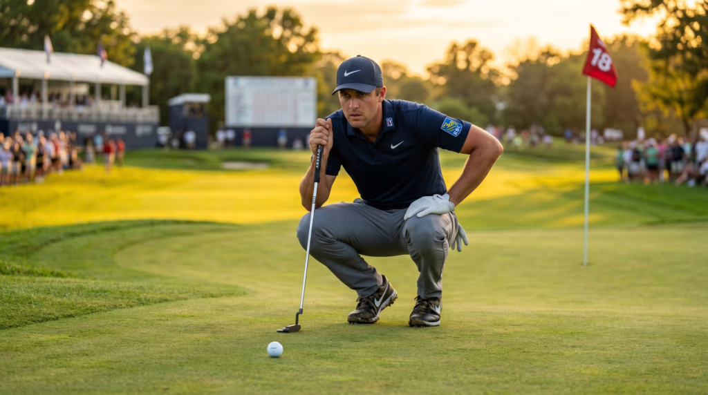 golfer reading the green before a putt