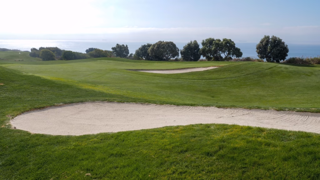 Coastal green and sand bunkers illustrating Mexico Open course-fit analysis